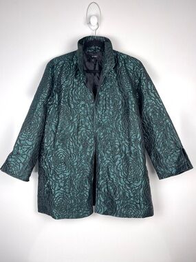 Ali Miles Jacket NWT Size M Textured Green Floral Print Open Front Artsy Chic
